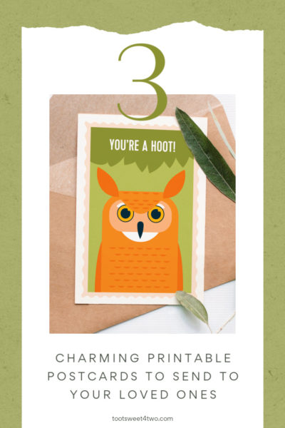 3 Printable Postcards cover of Owl Postcard