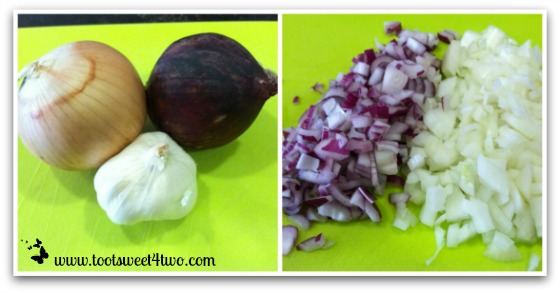 Chop onions for Spicy Crock Pot Chili