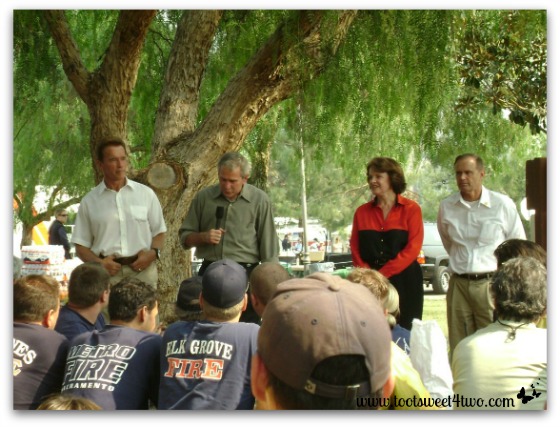 President Bush addresses the firefighters in our local park