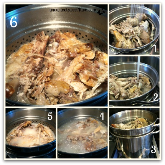 Boiling the turkey carcass for Turkey Soup