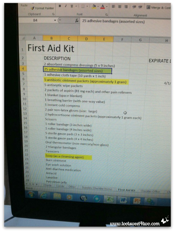 Creating a first aid kit checklist in Excel