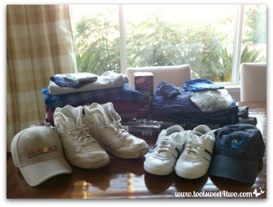 Old clothes and shoes gathered for emergency kit