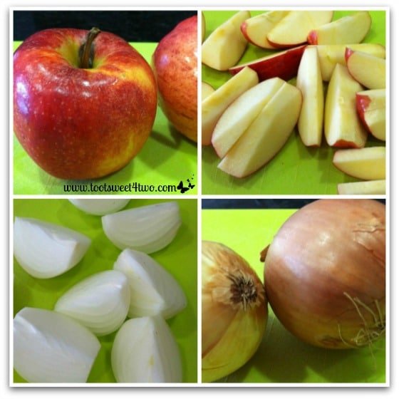 Preparing apples and onions for turkey