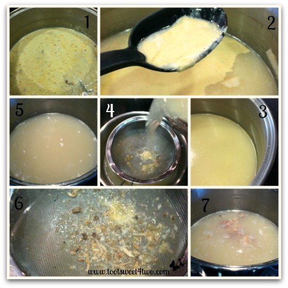 Skimming fat and particles from the turkey stock