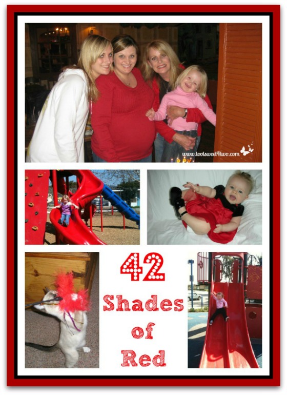 More red things - shirts, eyes, slides, dresses - 42 Shades of Red