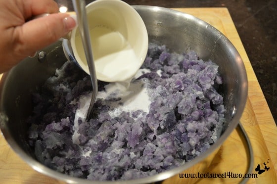 Adding cream to mashed Purple Potatoes