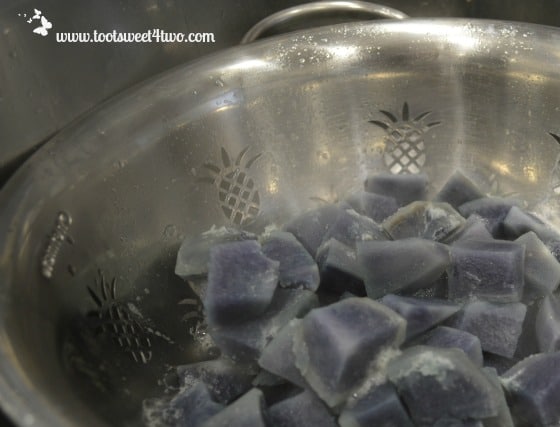 Purple Potatoes in a strainer