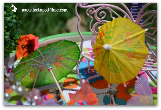 Paper Umbrellas in the Cup and Saucer Fairy Garden