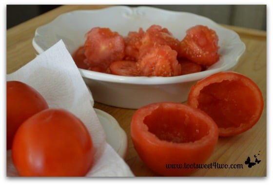 Tomatoes hollowed out and draining