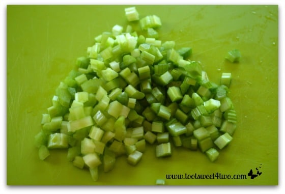 Chopped celery for Tri-Colored Roasted Potato Salad