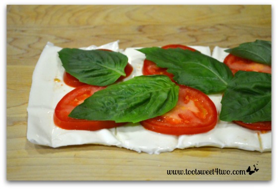 Close-up of Basil on Caprese Roll-ups
