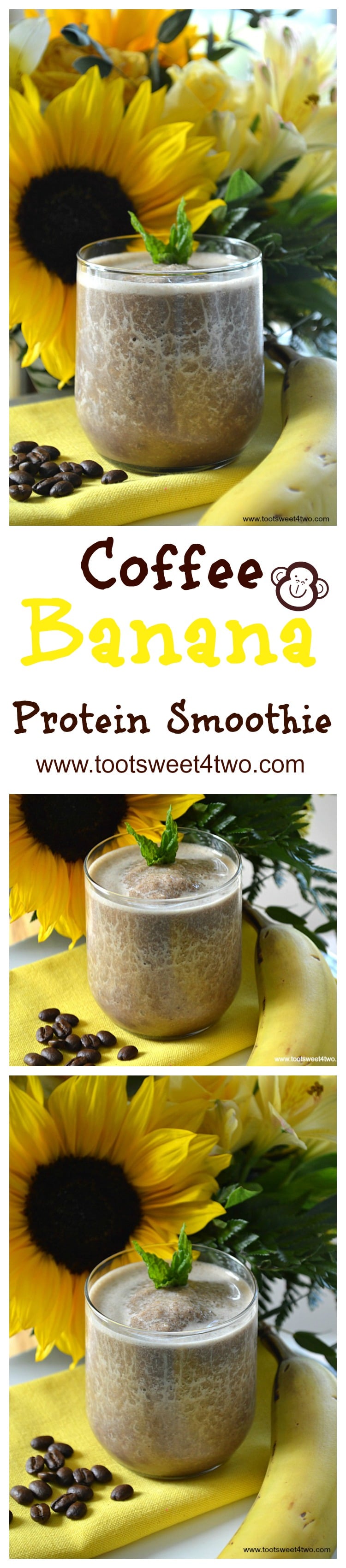 Coffee Banana Protein Smoothie - an easy, delicious and healthy way to start your morning. Coffee, whey protein powder and two more surprise ingredients supply the energy and a serving of fruit, a frozen banana, makes it the perfect blender breakfast. Whether you are watching calories for weight loss or just need a quick breakfast with extra protein, this recipe delivers. | www.tootsweet4two.com