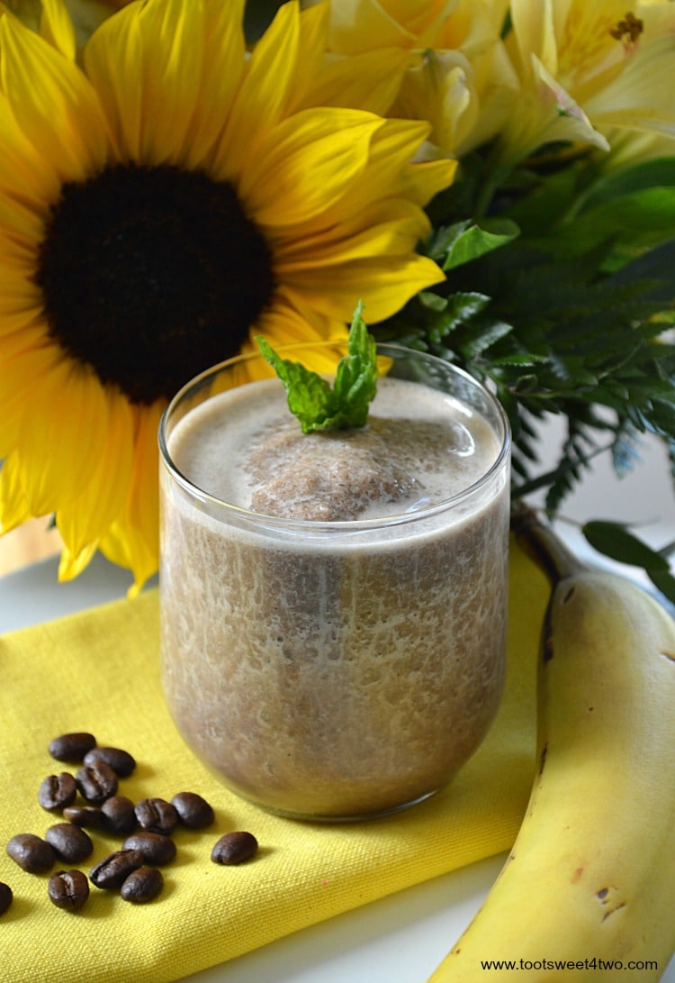Coffee Banana Protein Smoothie with Mint garnish