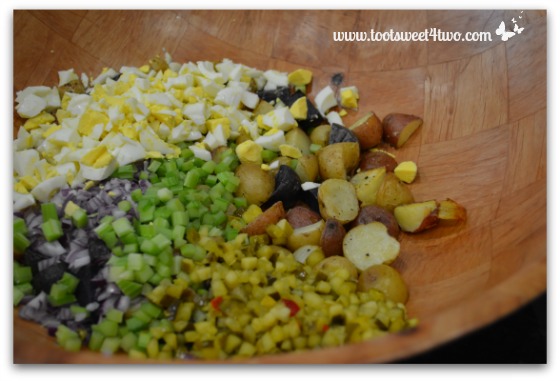Everything in a bowl for Tri-Colored Roasted Potato Salad