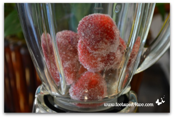 Frozen strawberries in blender - Strawberry Protein Smoothie