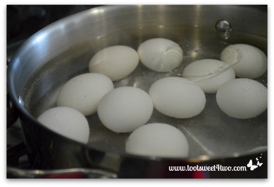 Hard-boiled eggs for Tri-colored Roasted Potato Salad