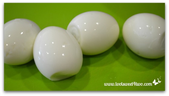 Peeled hard-boiled eggs for Tri-Colored Roasted Potato Salad