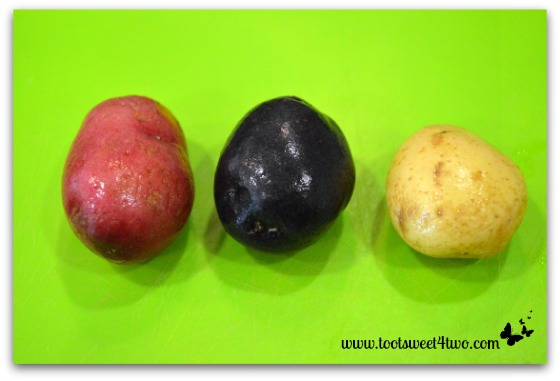 Three different potatoes for Tri-Colored Roasted Potato Salad