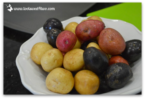 Washed tri-colored potatoes for Tri-Colored Roasted Potato Salad