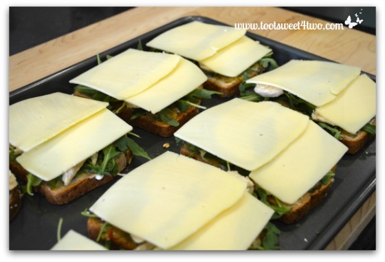 White American cheese on Chicken and Arugula Open-faced Sandwiches