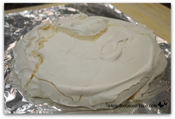 Meringue out of the oven for Pavlova