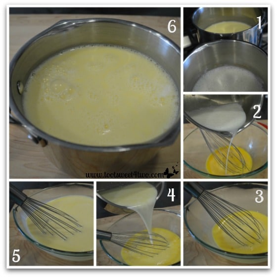 Making the custard for White Chocolate Bread Pudding