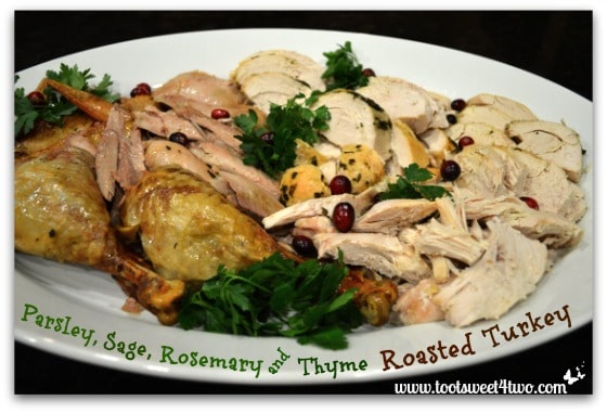 Parsley, Sage, Rosemary and Thyme Roasted Turkey on a platter