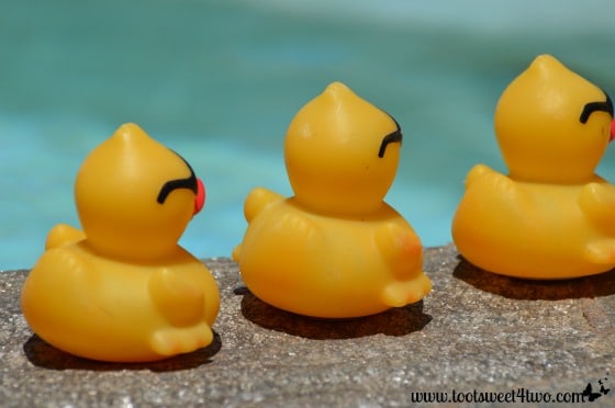 Back side of yellow duckies with sunglasses