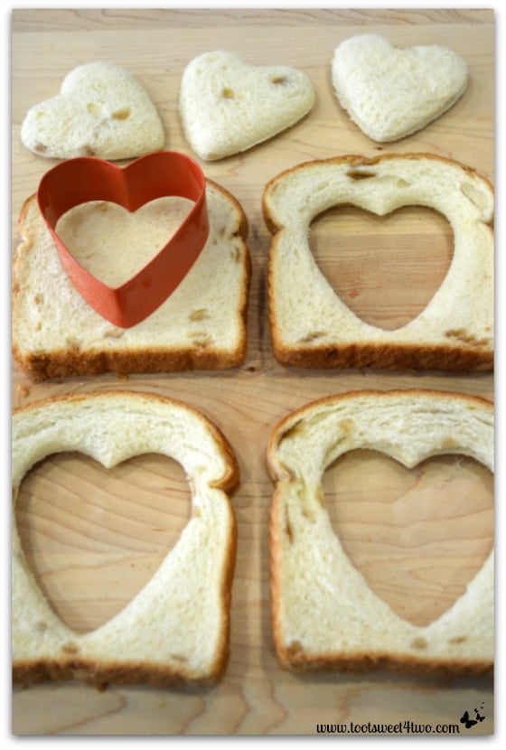 Heart cut-outs in bread - Heart in the Hole