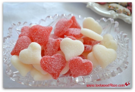 Jelly Candy Hearts in a crystal bowl