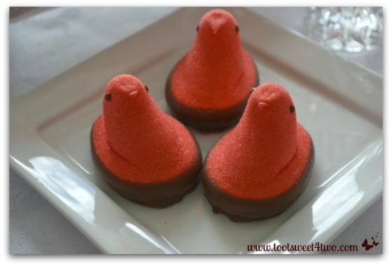 Strawberry Creme Peeps dipped in Milk Chocolate close-up