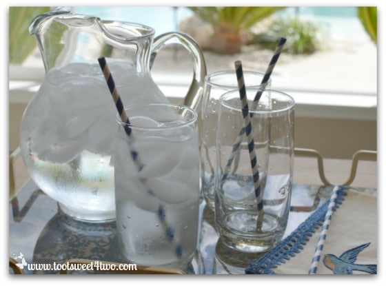 Pitcher of water and glass of water on a tray