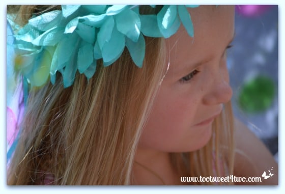Princess P wearing her blue-green fairy crown