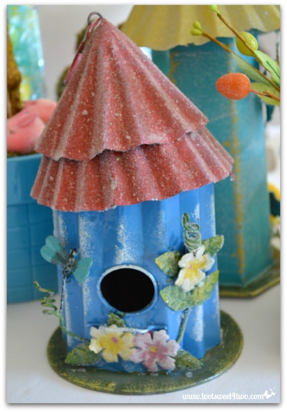 Blue birdhouse - Decorating the Table for an Easter Celebration