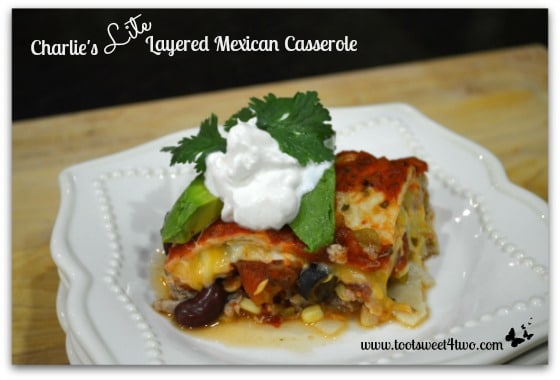 Charlie's Lite Layered Mexican Casserole with garnish