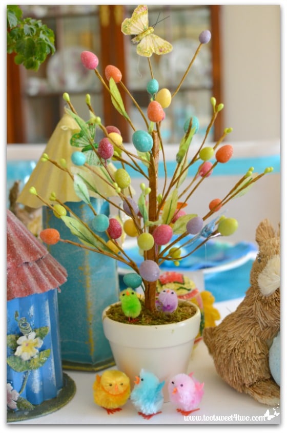 Easter Egg tree and chicks - Decorating the Table for an Easter Celebration