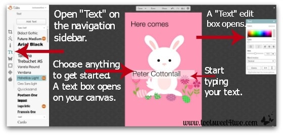 Here Comes Peter Cottontail tutorial - Step 8 - Start typing your text in PicMonkey