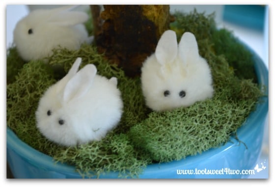 Little white chennille bunnies - Decorating the Table for an Easter Celebration