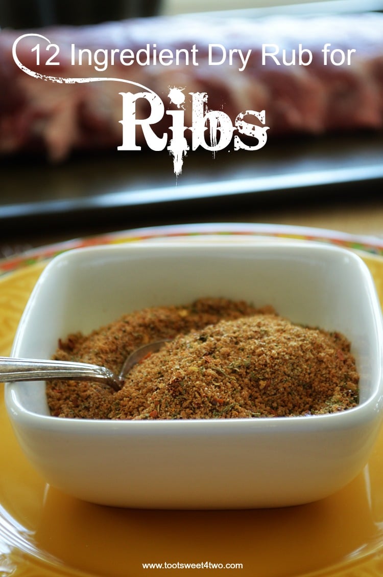 Dry rub for ribs is an easy way to add another layer of flavor to your summer grilling. And why run out and buy a special dry rub mix at the grocery store when you probably already have all the ingredients in your pantry and spice cabinet? Lots of spices and brown sugar join forces to make a sweet and savory homemade DIY dry rub for pork ribs that takes only minutes. With just 12 ingredients from your pantry, this easy, garlic infused dry rub recipe is sure to become your favorite BBQ seasoning for baby back pork ribs. A dry rub recipe to beat all dry rubs and you made it yourself! | www.tootsweet4two.com