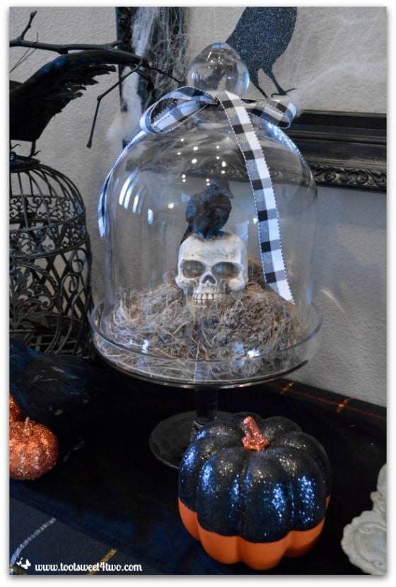 Crow and Skull in Cloche Nevermore Decorating for Halloween