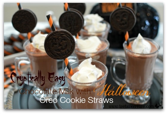 Cryptically Easy Chocolate Milk with Halloween Oreo Cookie Straws close-up