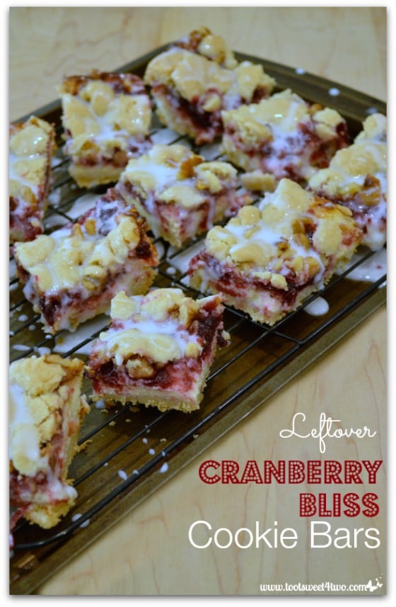 Leftover Cranberry Bliss Cookie Bars on cookie sheet