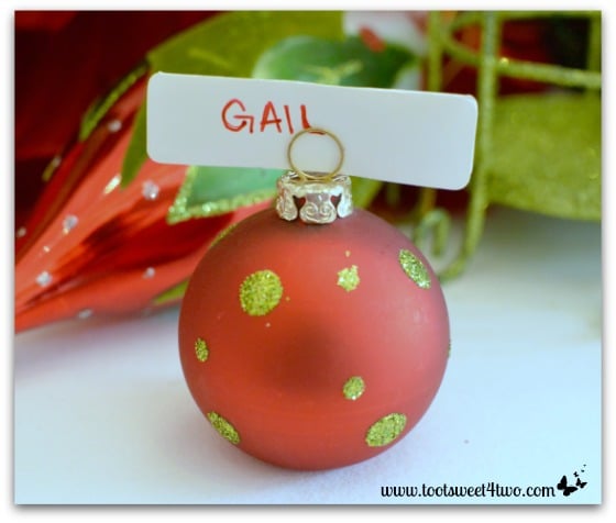 Ornament place card holder on Christmas table