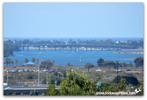 San Diego Mission Bay Bridge west from Presidio Park