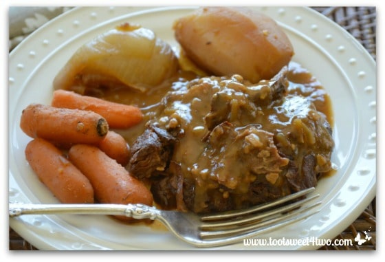 Slow Cooker Beef Chuck Roast with Red Wine Gravy plated