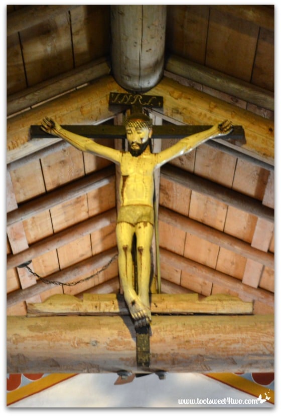 Statue of Jesus on the cross inside Mission San Antonio de Pala Chapel