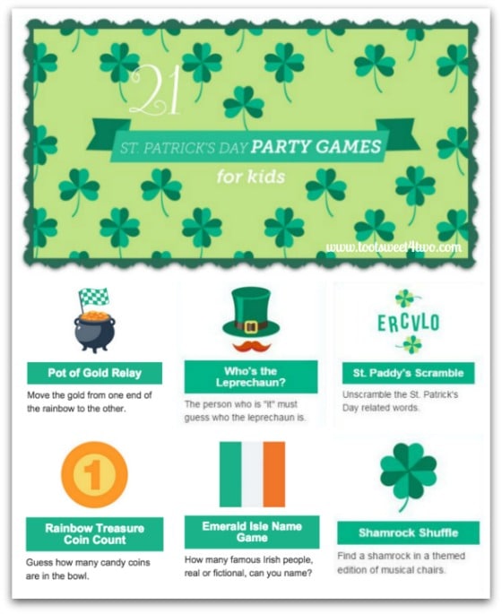 21 St. Patrick's Day Party Games for Kids collage - Toot Sweet 4 Two