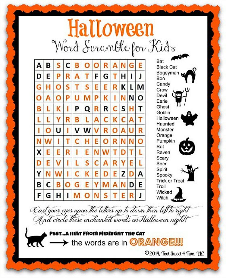 Halloween Word Scramble for Kids printable
