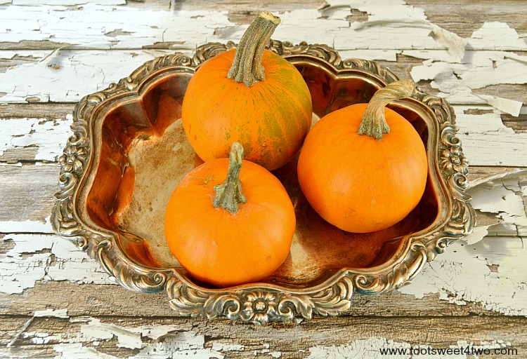 Wee-Be-Little pumpkins in a silver tray