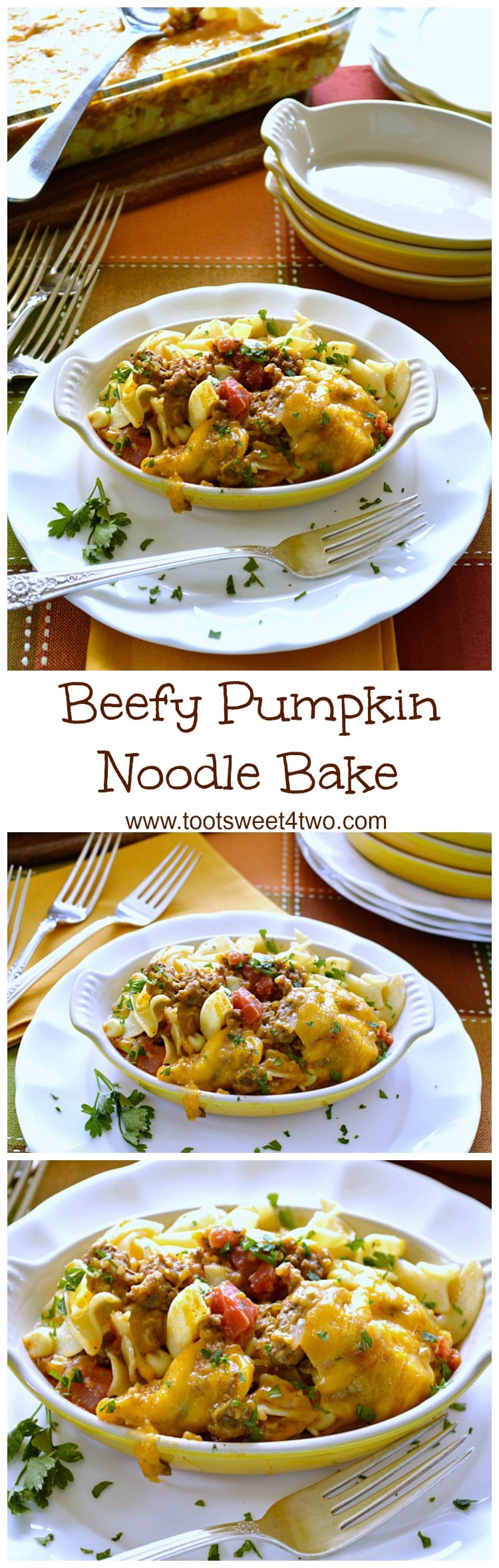 Beefy Pumpkin Noodle Bake collage
